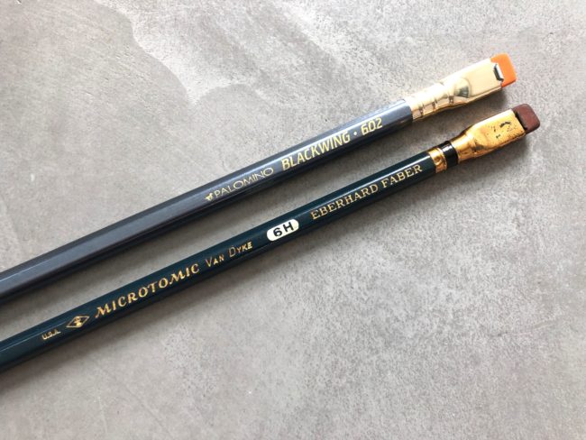 Two pencils, one Palomino Blackwing 602 and one Eberhard Faber Microtomic 6H